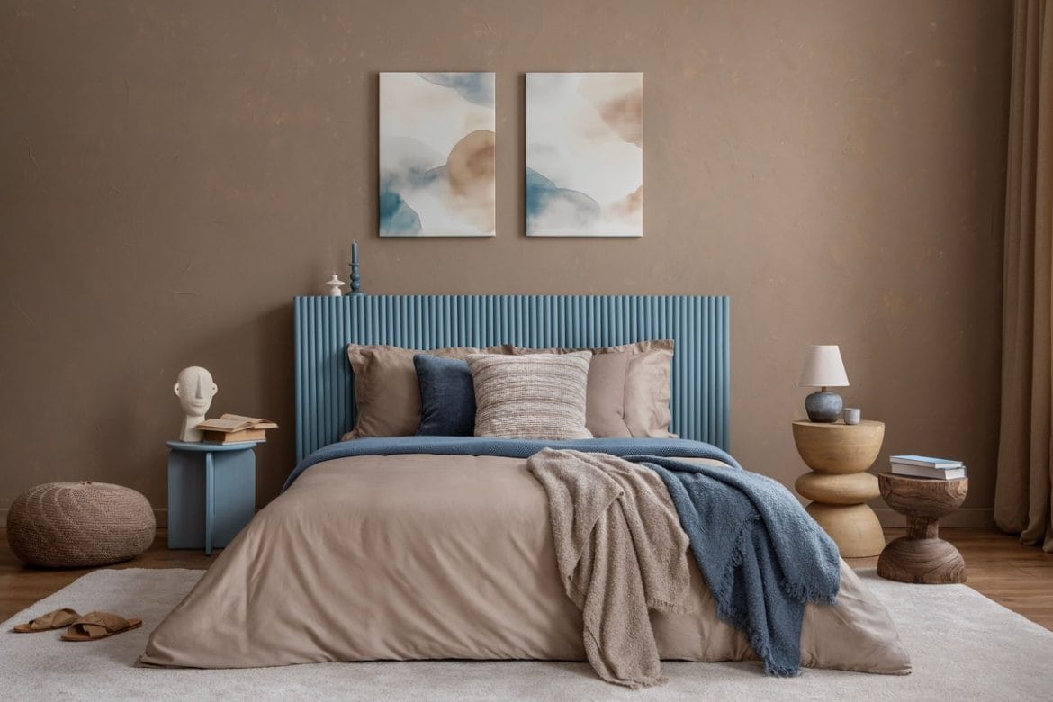 Miegamojo interjeras su švelniomis spalvomis ir tekstilės detalėmis – puikus pavyzdys, kaip susikurti jaukius namus.